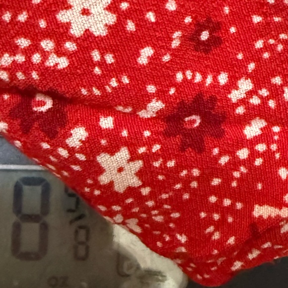 Free People XS Red floral mini dress boho cottagecore puff sleeve lace trim - Picture 6 of 6